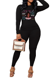 Womens Long Sleeve Tracksuit Crewneck Tops And Long Pants Printed Leisure 2 Piece Outfits