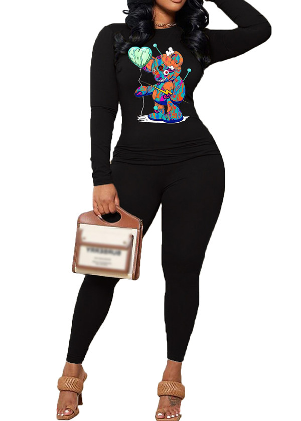 Womens Long Sleeve Tracksuit Crewneck Tops And Long Pants Printed Leisure 2 Piece Outfits