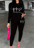 Womens Long Sleeve Tracksuit Crewneck Tops And Long Pants Printed Leisure 2 Piece Outfits