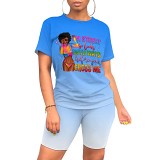 Casual printed summer short sleeve women shorts set