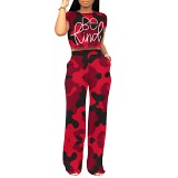 Crop top short sleeve casual straight pants two piece outfits