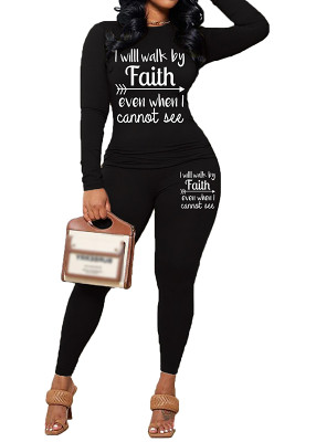 Womens Long Sleeve Tracksuit Crewneck Tops And Long Pants Printed Leisure 2 Piece Outfits