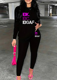 Womens Long Sleeve Tracksuit Crewneck Tops And Long Pants Printed Leisure 2 Piece Outfits