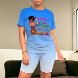 Casual printed summer short sleeve women shorts set