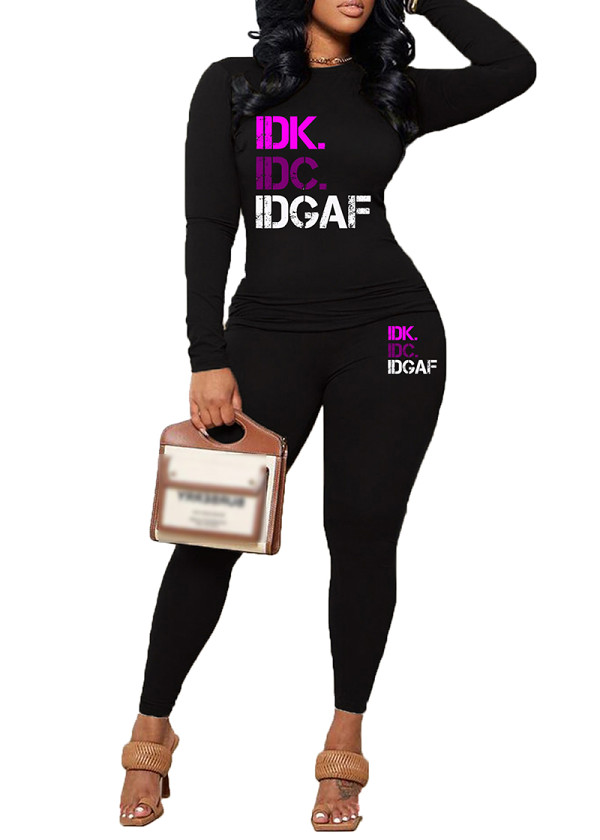 Womens Long Sleeve Tracksuit Crewneck Tops And Long Pants Printed Leisure 2 Piece Outfits