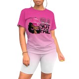 Casual printed summer short sleeve women shorts set