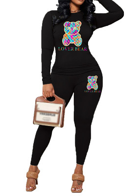 Womens Long Sleeve Tracksuit Crewneck Tops And Long Pants Printed Leisure 2 Piece Outfits