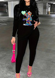 Womens Long Sleeve Tracksuit Crewneck Tops And Long Pants Printed Leisure 2 Piece Outfits