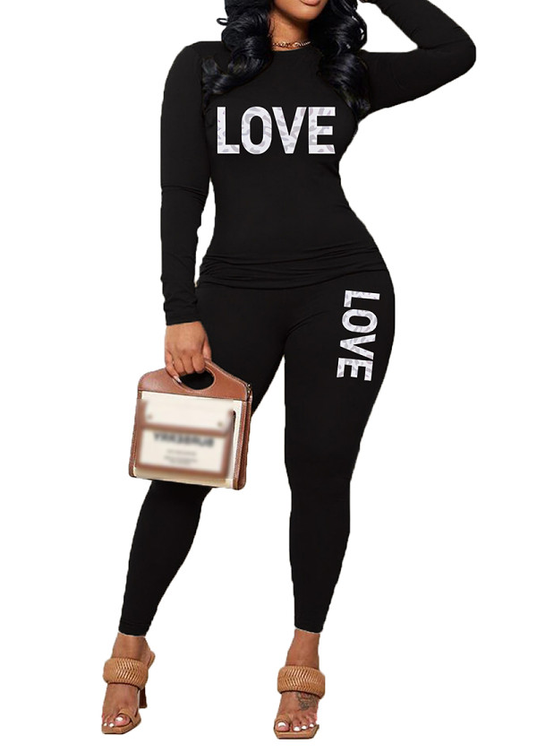 Womens Long Sleeve Tracksuit Crewneck Tops And Long Pants Printed Leisure 2 Piece Outfits