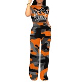 Crop top short sleeve casual straight pants two piece outfits