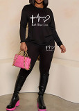 Womens Long Sleeve Tracksuit Crewneck Tops And Long Pants Printed Leisure 2 Piece Outfits