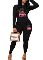 Womens Long Sleeve Tracksuit Crewneck Tops And Long Pants Printed Leisure 2 Piece Outfits