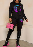 Womens Long Sleeve Tracksuit Crewneck Tops And Long Pants Printed Leisure 2 Piece Outfits