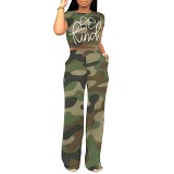 Crop top short sleeve casual straight pants two piece outfits