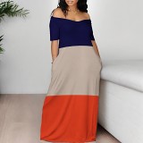 Wide off shoulder neck short sleeve maxi long printed dress