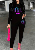 Womens Long Sleeve Tracksuit Crewneck Tops And Long Pants Printed Leisure 2 Piece Outfits
