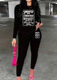 Womens Long Sleeve Tracksuit Crewneck Tops And Long Pants Printed Leisure 2 Piece Outfits