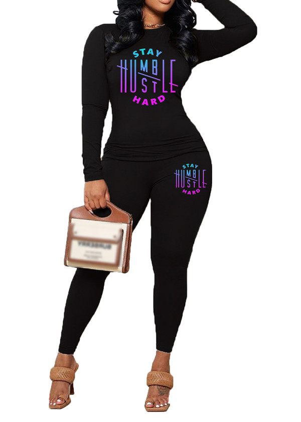 Womens Long Sleeve Tracksuit Crewneck Tops And Long Pants Printed Leisure 2 Piece Outfits