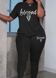 Womens Tracksuit 2 Piece Set Short Sleeve Crewneck Tops And Long Pants Printed Leisure Outfits