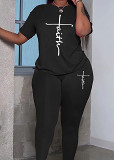Womens Tracksuit 2 Piece Set Short Sleeve Crewneck Tops And Long Pants Printed Leisure Outfits