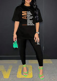 Womens Tracksuit 2 Piece Set Short Sleeve Crewneck Tops And Long Pants Printed Leisure Outfits