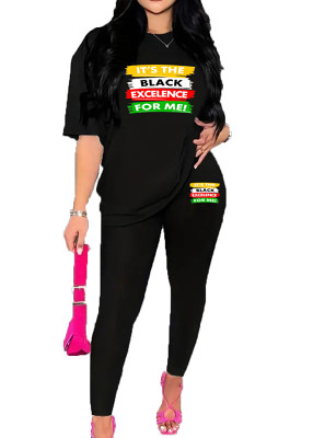 Womens Tracksuit 2 Piece Set Short Sleeve Crewneck Tops And Long Pants Printed Leisure Outfits