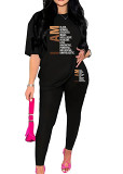 Womens Tracksuit 2 Piece Set Short Sleeve Crewneck Tops And Long Pants Printed Leisure Outfits