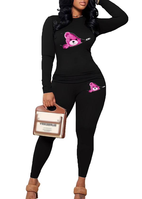 Womens Tracksuit 2 Piece Set Long Sleeve Crewneck Tops And Long Pants Printed Leisure Outfits