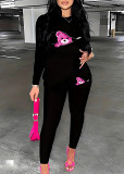 Womens Tracksuit 2 Piece Set Long Sleeve Crewneck Tops And Long Pants Printed Leisure Outfits