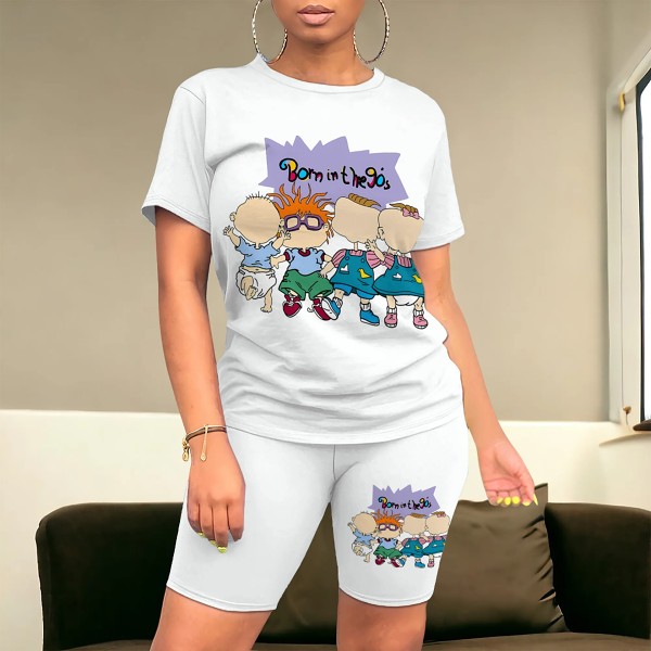 Cartoon printing casual summer short two-piece suit