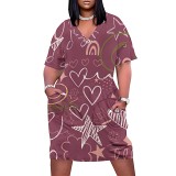 Casual printed plus size women's v neck summer dress