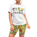 Cartoon printing casual summer short two-piece suit