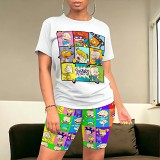 Cartoon printing casual summer short two-piece suit