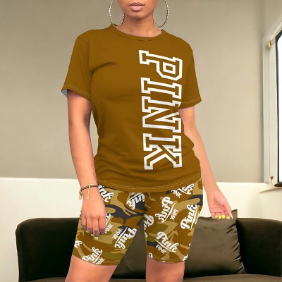 Casual letter printing summer short sleeve tshirt two-piece suit