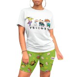 Cartoon printing casual summer short two-piece suit