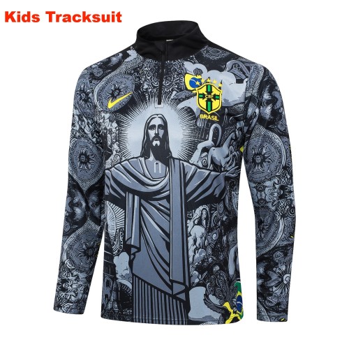 Kids Brazil 2024 Half-Zip Training Sweatshirt and Pants Set E889 - PM