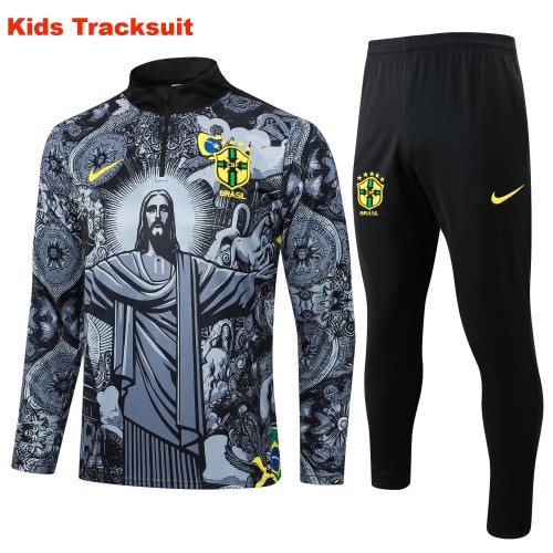 Kids Brazil 2024 Half-Zip Training Sweatshirt and Pants Set E889 - PM
