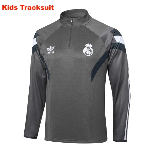 Kids Real Madrid 24/25 Retro Half-Zip Training Sweatshirt and Pants Set E955