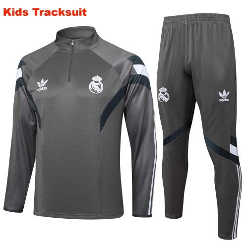 Kids Real Madrid 24/25 Retro Half-Zip Training Sweatshirt and Pants Set E955