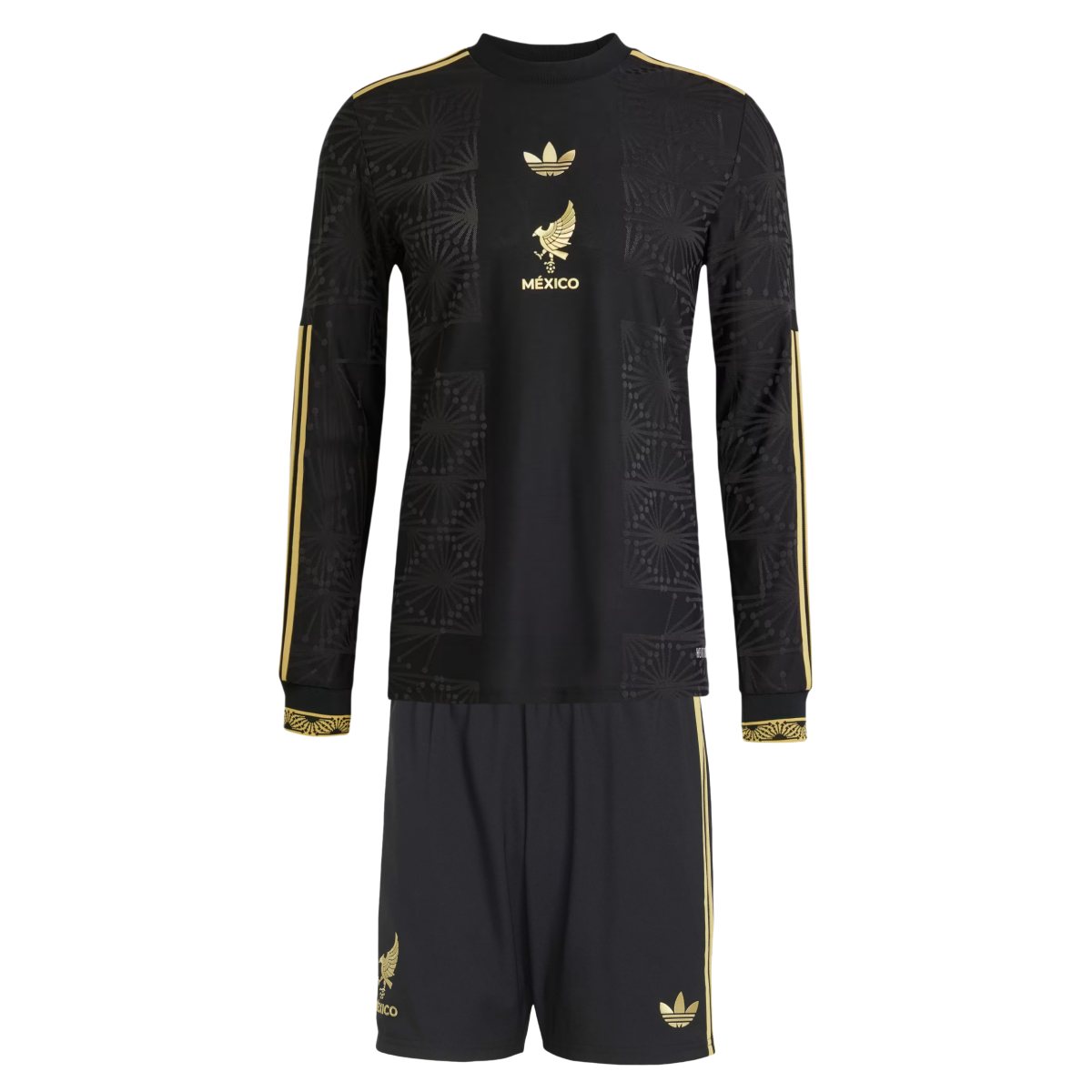 Kids Mexico 2025 Gold Long Sleeve Jersey and Short Kit