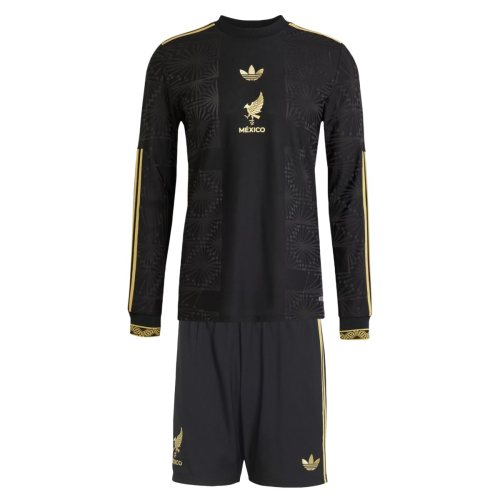 Kids Mexico 2025 Gold Long Sleeve Jersey and Short Kit
