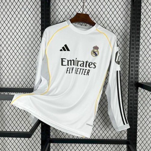 Thai Version Real Madrid 25/26 Home Long Sleeve Jersey