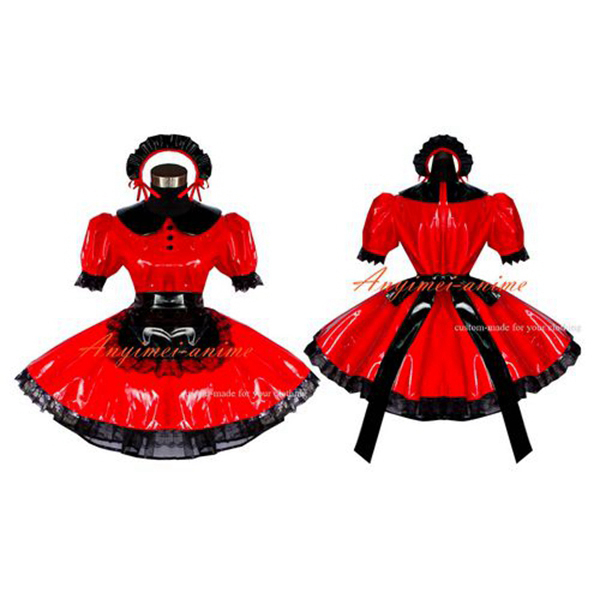 PVC sissy maid mini red dress dressers Tailor-made Long skirt