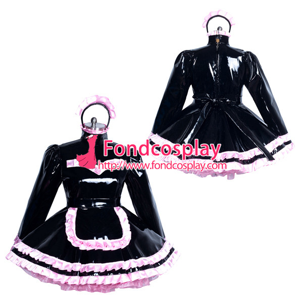 US$ 119.91 - French Lockable heavy PVC sissy maid dress black Tailor ...
