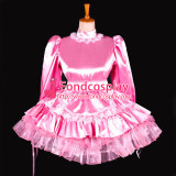 French Sissy Maid Dress Lockable Pink Satin French Maid Uniform Dress Cosplay Costume Custom-Made[G794]