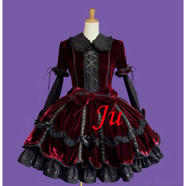 French Sissy Maid Gothic Lolita Punk Fashion Velvet Dress Cosplay Costume Tailor-Made[CK751]