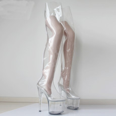 French Pleaser Seduce Crossdresser Clear Sissy Maid Thigh High Boots 20CM