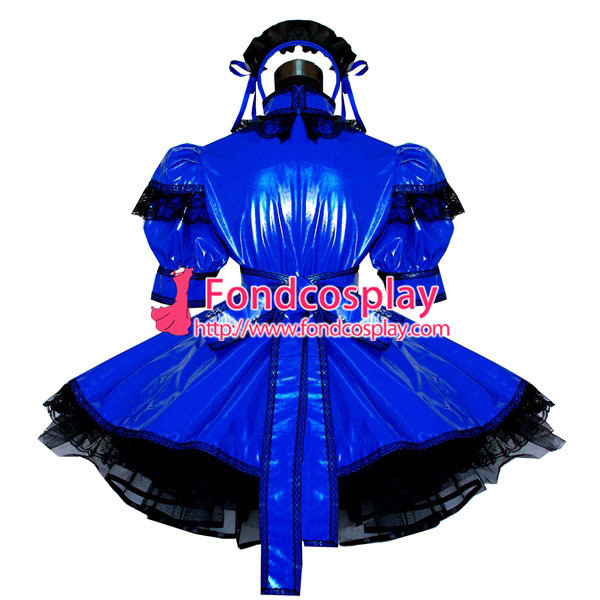 Us 97 92 French Sexy Sissy Maid Dress Pvc Dress Blue Lockable Uniform Cosplay Costume Custom