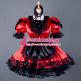 French Sexy Sissy Maid Dress Lockable Red Satin French Uniform Dress Cosplay Costume Custom-Made[G790]