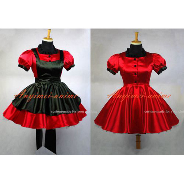 US$ 94.36 - French Red-Black Sexy Sissy Maid Satin Dress Uniform ...